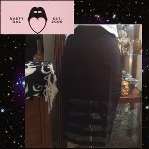 Nasty Gal- Sheer Panel Black Midi-Skirt!